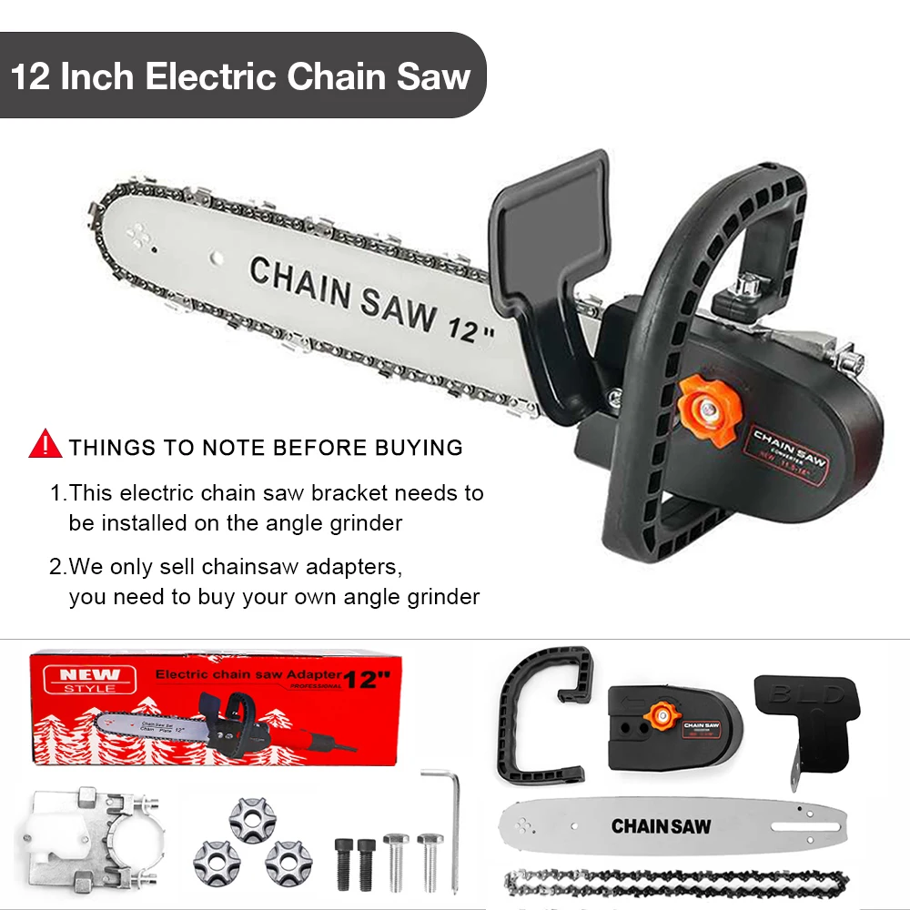 12-inch Electric Chain Saw Converter Bracket DIY Kit For 100/115/125/150/180mm Angle Grinder, M10-M14-M16 Home Woodworking Tools 3