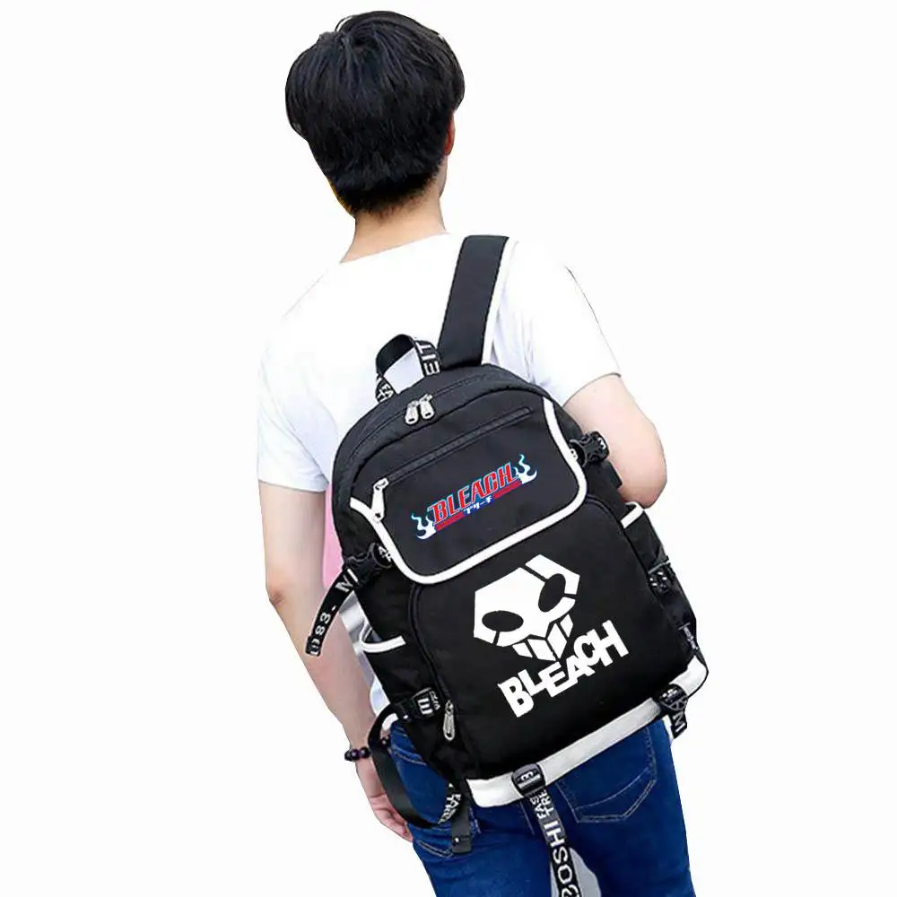 Men Backpacks Student School Book Bag Cosplay Bleach Kurosaki Ichigo USB Backpacks Rucksack Laptop Bags Travel Shoulder Bags
