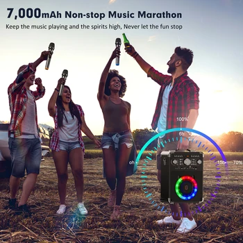 FanFun Karaoke Speaker with 3 Wireless Microphone, Bluetooth Speaker with LED Light, Portable Outdoor Party Speaker 4