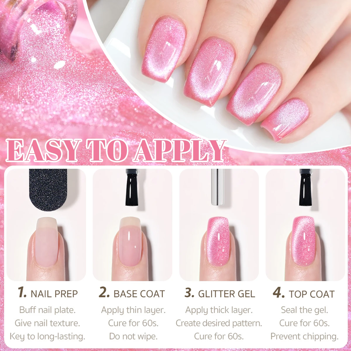VOKY 7ML Crystal Cat Eye Gel Polishing Glitter Translucent Color Magnetic nail polish Salon DIY at home, gift for women 6