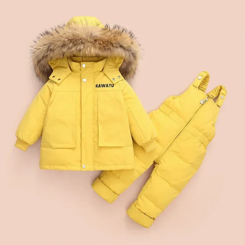 

2pcs Set Baby Girl winter down jacket and jumpsuit for children Thicken Warm fur collar jacket for girls Infant snowsuit 0-4Year