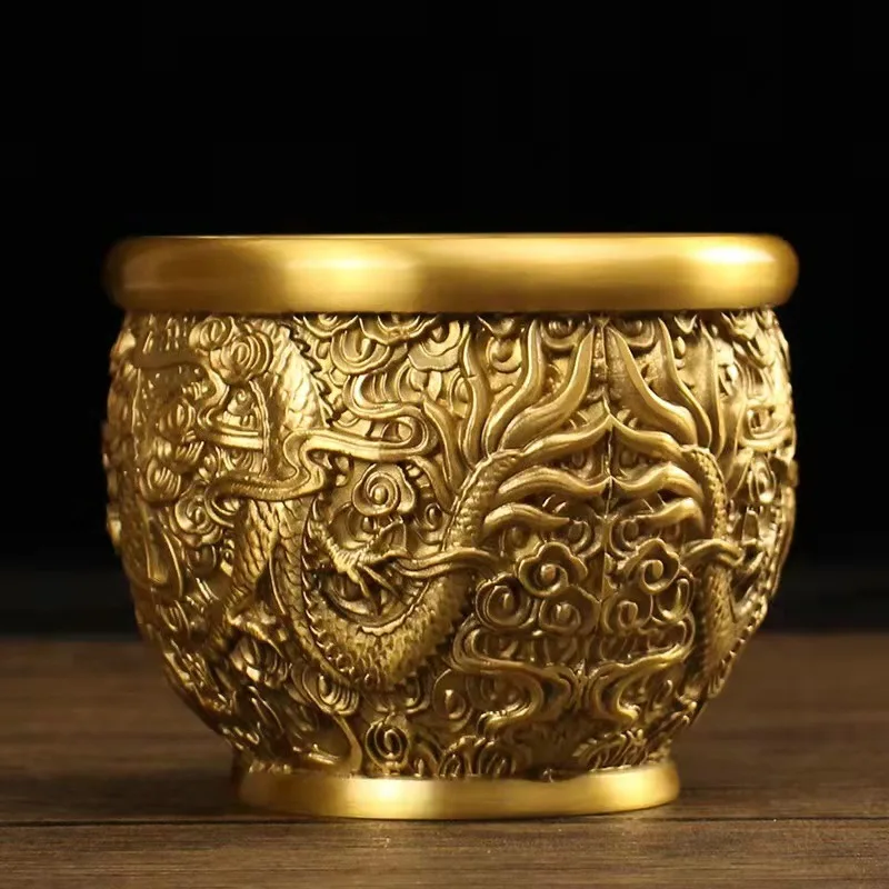 

Pure Brass Rice Cylinder Dragon Cylinder To Attract Wealth and Wealth Copper Cylinder Home Living Room Study Handicraft Ornament
