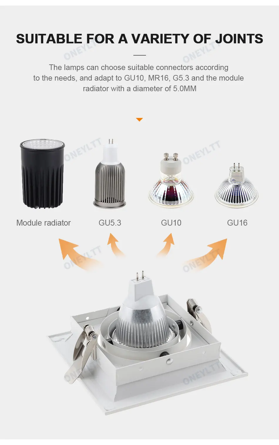 Description Picture 5 of itemSquare Recessed Black Adjustable Ceiling Lamps Holder GU10 Socket or MR16 Base LED Spot and Halogen Built-in Spot Lights