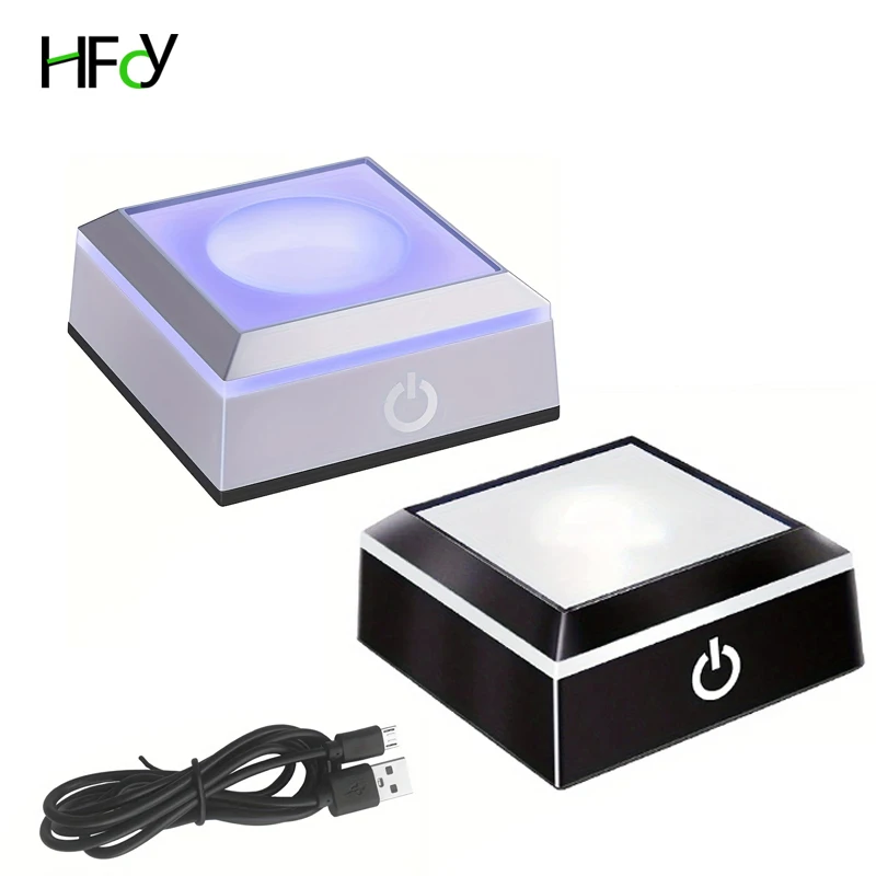 LED 라이트 베이스 조명 디스플레이 홀더 USB 전원 베이스 스탠드 유리 아트 다채로운 조명 사각형 스탠드 디스플레이 ..