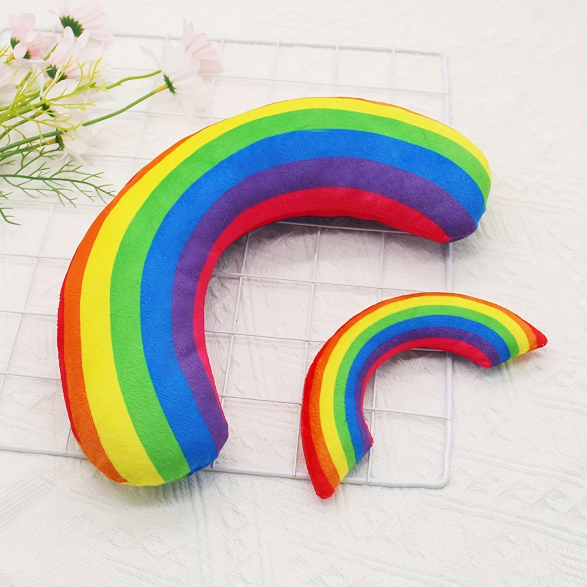 1pc Rainbow-Shaped Cat Hug Pillow, Colorful Fabric Pet Toy, Cat Cushion, Soft Plush Kitten Play Accessory