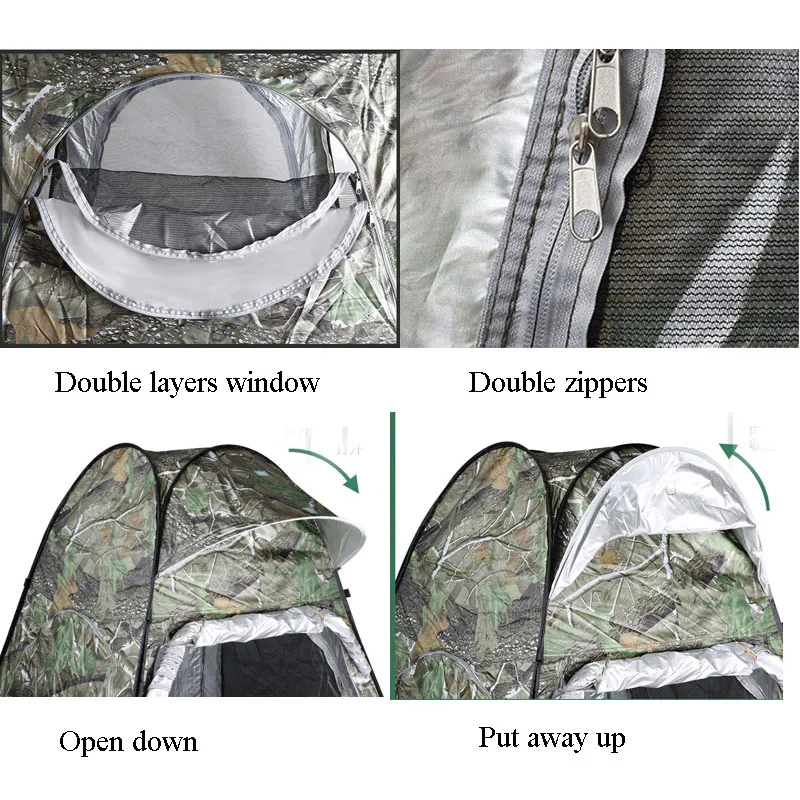 Camouflage Ice Fishing Tent 1Person Anti-mosquito Rain-proof Sunscreen Double Doors 2Windows Pop Up Quick Open 150*150*190Cm camping tent portable tent survival tent