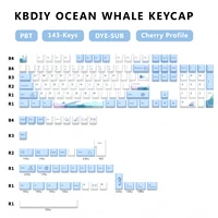 KBDiy Cherry Profile Keycaps for Mechanical Keyboard Game 143 Key PBT Ocean Whale Keycap for MX Switch Custom Dye Sub Blue White - Image 6