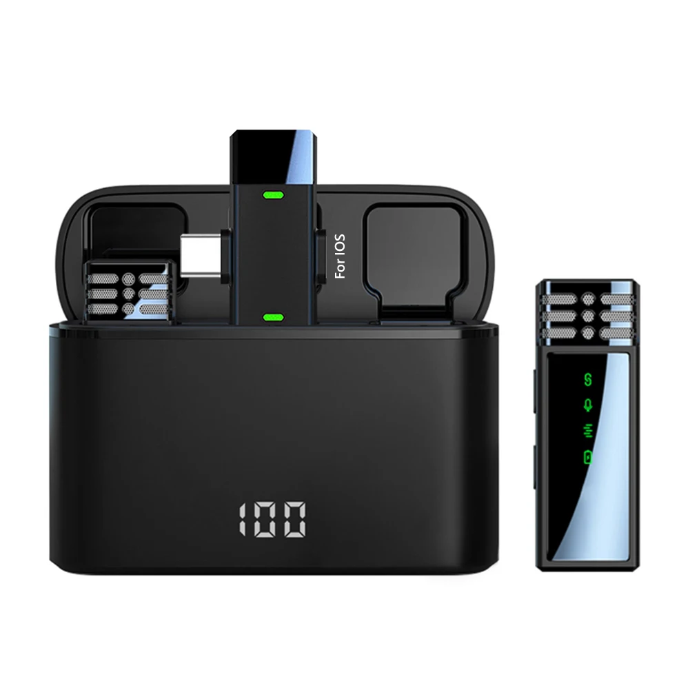 소형 미니 클립 라펠 마이크 노이즈 캔슬링, USB C + 8 핀 포트, 충전 케이스 포함, 아이폰 15, 14, 13, 아이패드 맥북용