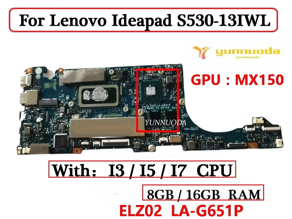 Original for Lenovo ideapad S530-13IWL Laptop motherboard With I3