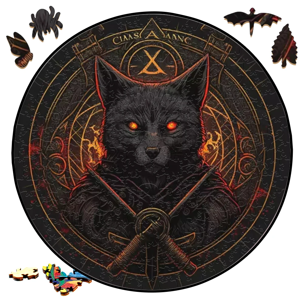 Ferocious Wooden Jigsaw Puzzle Board Games Black Wolf Round Shaped Wood Puzzles Toys Secret Puzzle Boxes Package Best Gift puluz 110cm 5 in 1 silver translucent gold white black folding photo studio reflector board