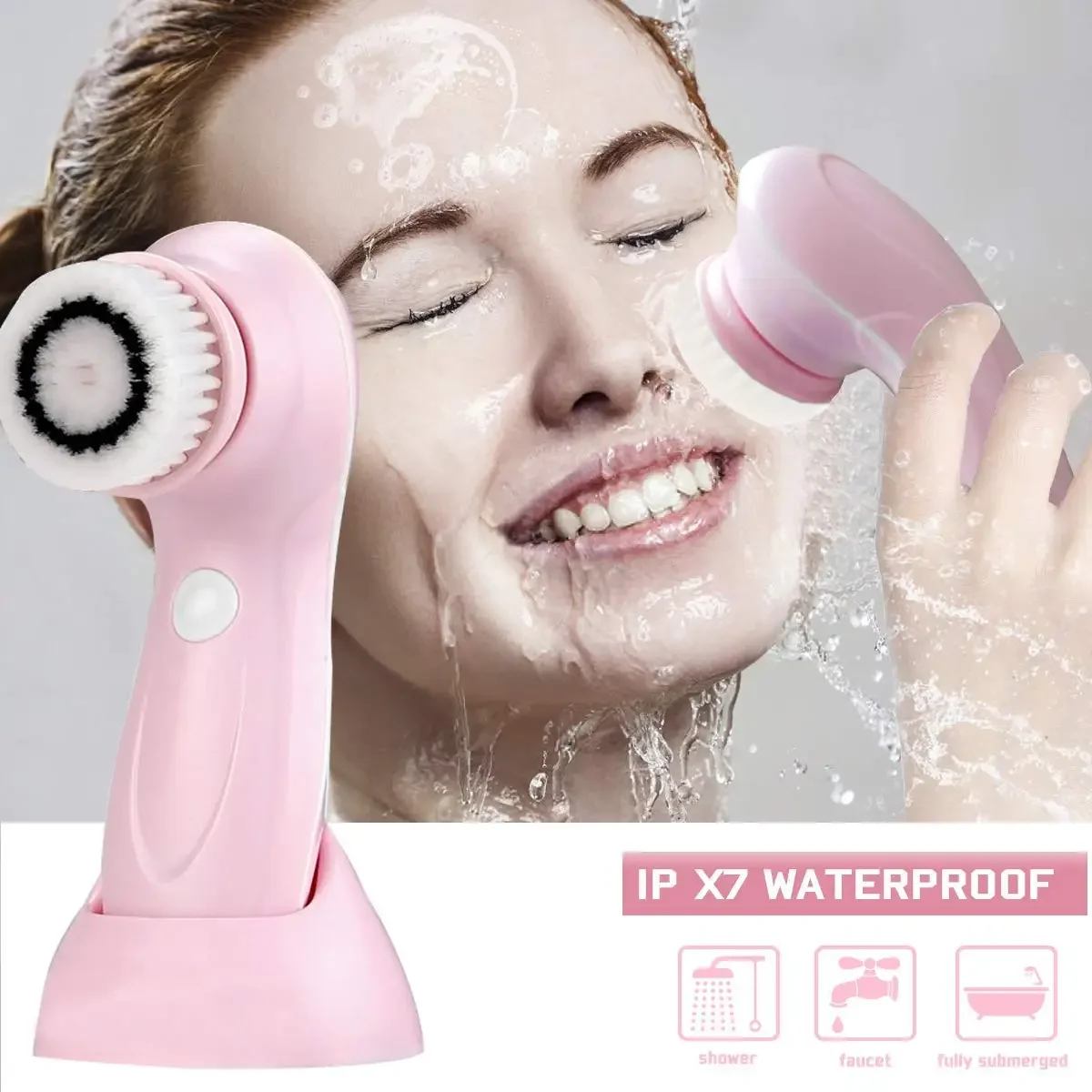 Facial Cleansing Brush- Latest advanced cleasing Technology & 3 Brush Heads-USB Rechargeable Electric Rotating Face- IPX6 Waterp showsee electric nose hair trimmer c1 bk portable removable washable double edged 360° rotating cutter heads low noise