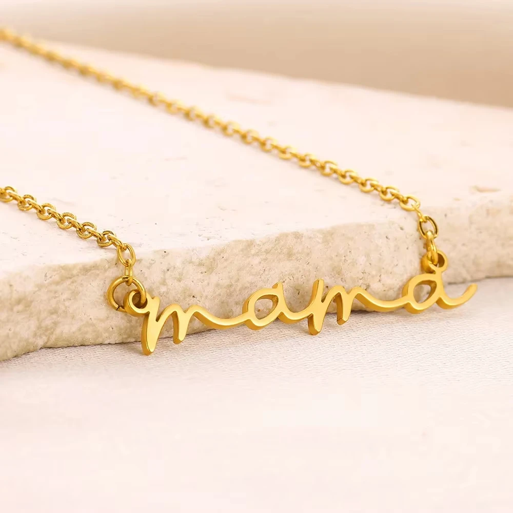 MAMA Gold Pendent Necklaces Stainless Steel Chain for Women