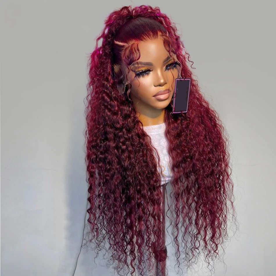 Lace Front Wig 26 Inch Long Preplucked 180%Density Glueless 99j Kinky Curly BabyHair Heat Temperature Daily Cosplay