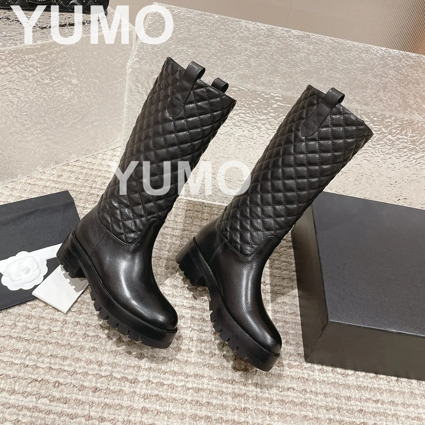 

2023 New Women Round Toe Solid Platform Genuine Leather Slip On Ankle Boots Thick Sole Chunky Heel Runway Fashion Short Boots