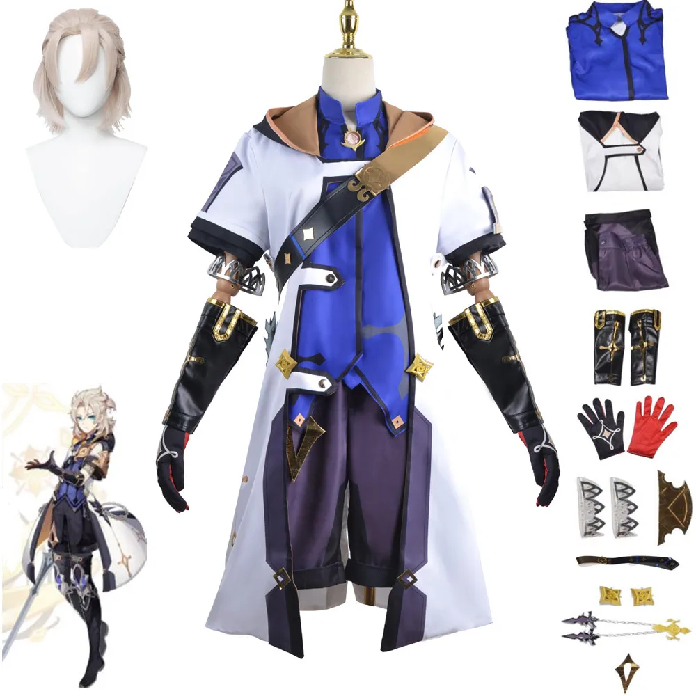 

Anime Game Genshin Impact Albedo Son Of Chalk Cosplay Costume Lining Ornaments Wig Glove Epaulet Woman Man Adult Halloween Suit