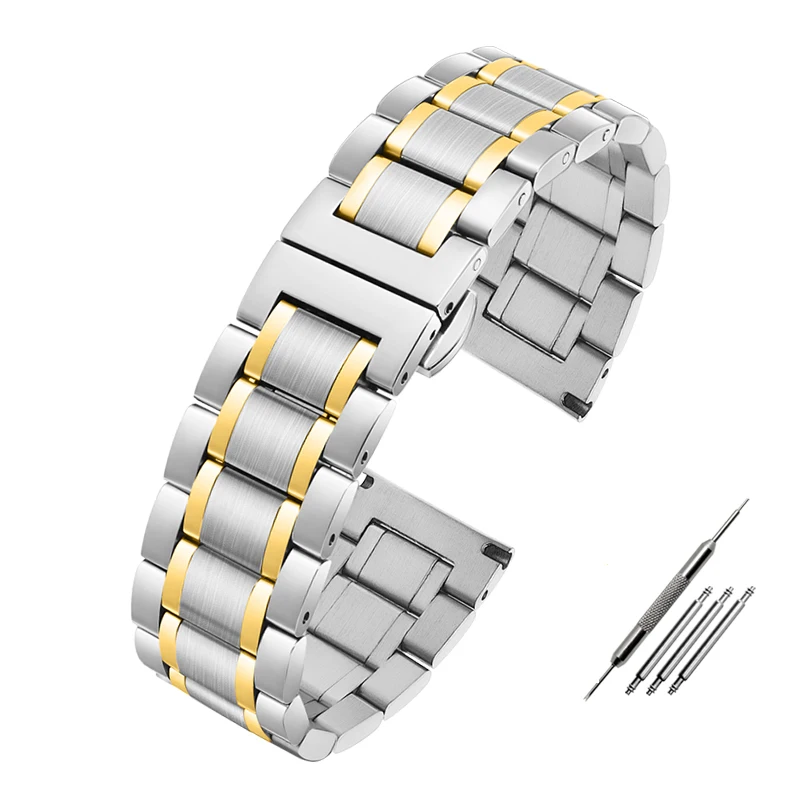 Elegant Curved End Stainless Steel Watchband Bracelet Strap
