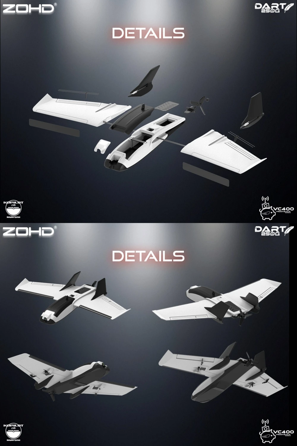ZOHD Dart250G 570 mm Spannweite Sub-250 Gramm Sweep Forward Wing AIO EPP FPV RC Flugzeug Drohne PNP/FPV Ready Version – Detail 12