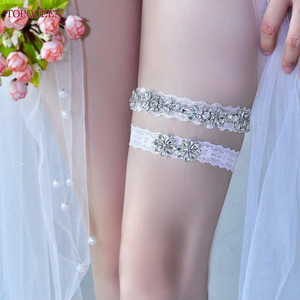 

TOPQUEEN THS235-D Wedding Thigh Elastic Garter Bridal White Lace Leg Ring Luxury Crystal Sexy Decoration Belt Home Women Ladies