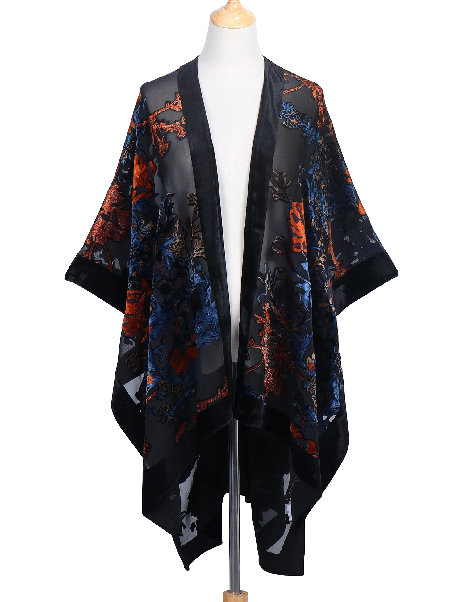 

WeHello Burnout Velvet Kimono For Women Cardigan Beach Cover Up Without Tassel Vacation Casual Shawl Holiday Dropship JYPF-35