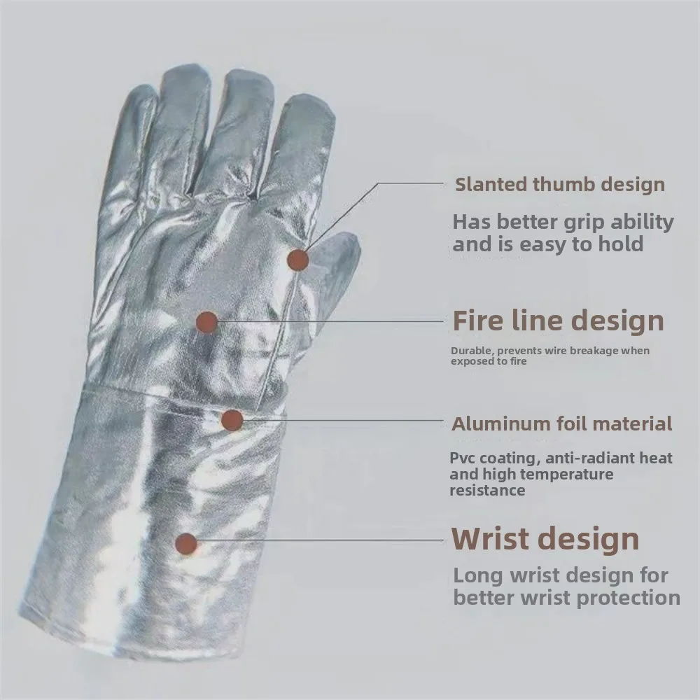 Heat-Resistant Aluminum Foil Protective Gloves – High-Temperature Industrial Thermal Insulation Gloves
