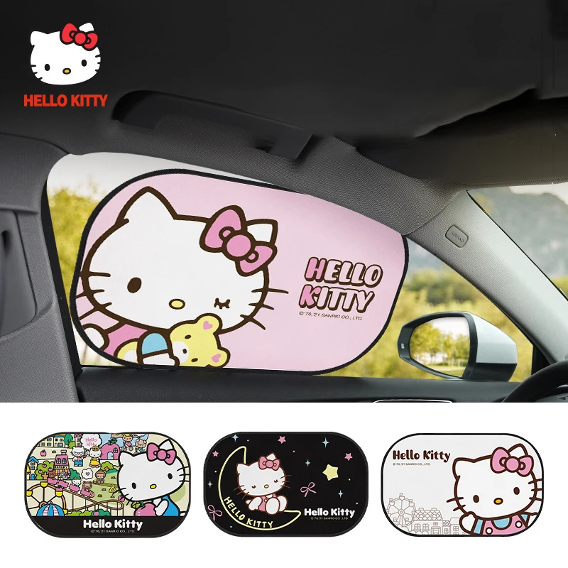 

Kawaii Hello Kittys Y2K Sanrio Car Sunshade Anime Cute Children Sun Protection Heat Insulation Electrostatic Sticker Toys Girls