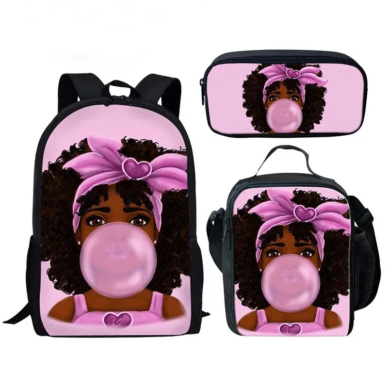 Backpack with African girl print, 3pcs/set, for student, school backpack, laptop, lunch, case, popular, new