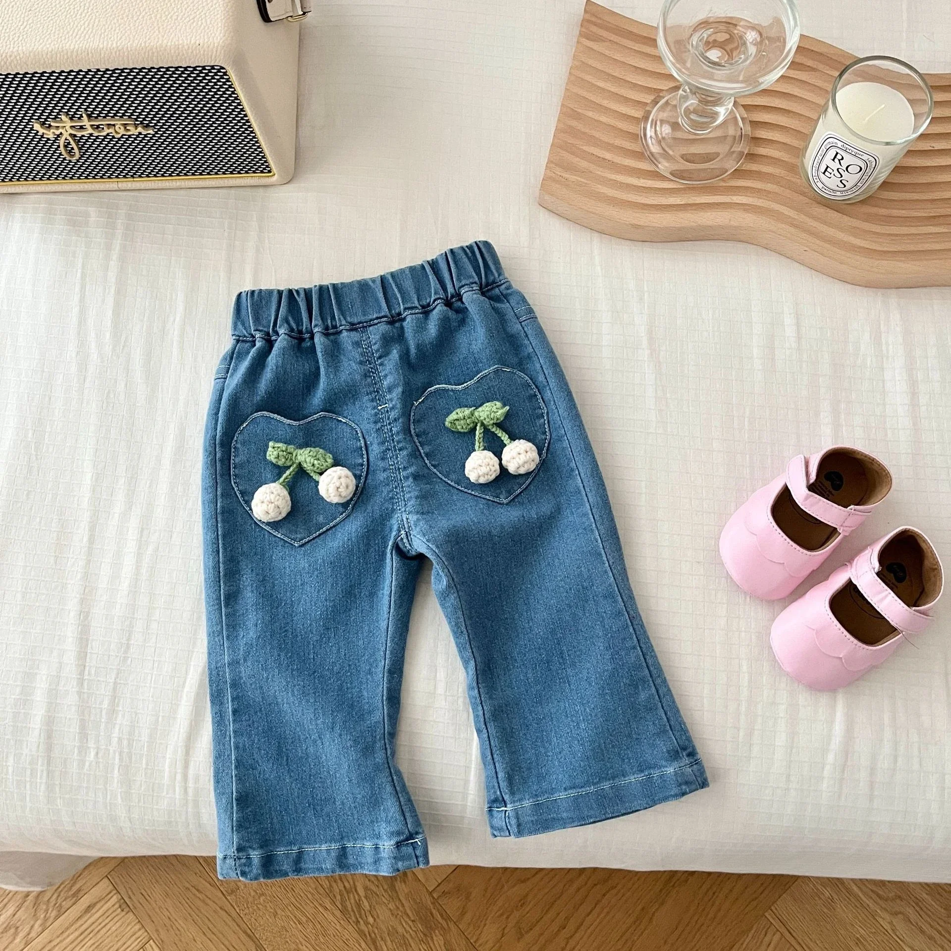 2024 Baby Girls denim pants cute pockets Spring Autumn jeans Casual Pant Children Clothes 0-6Y