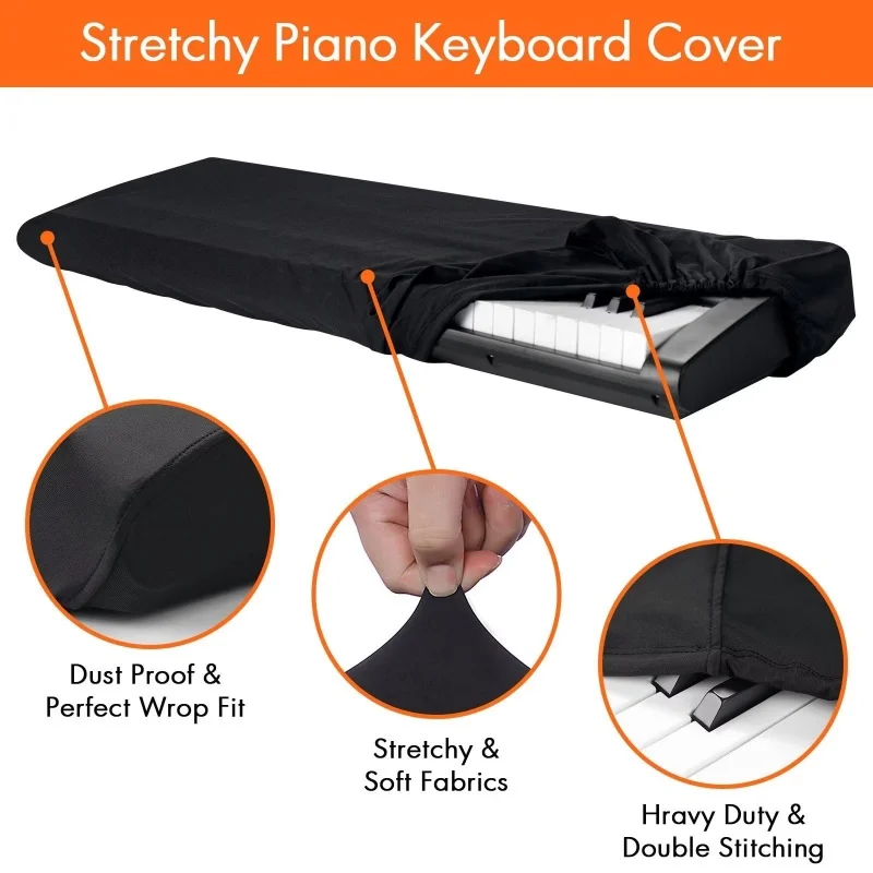 Breathable Dustproof Piano Keyboard Cover with Elastic & Cord Lock