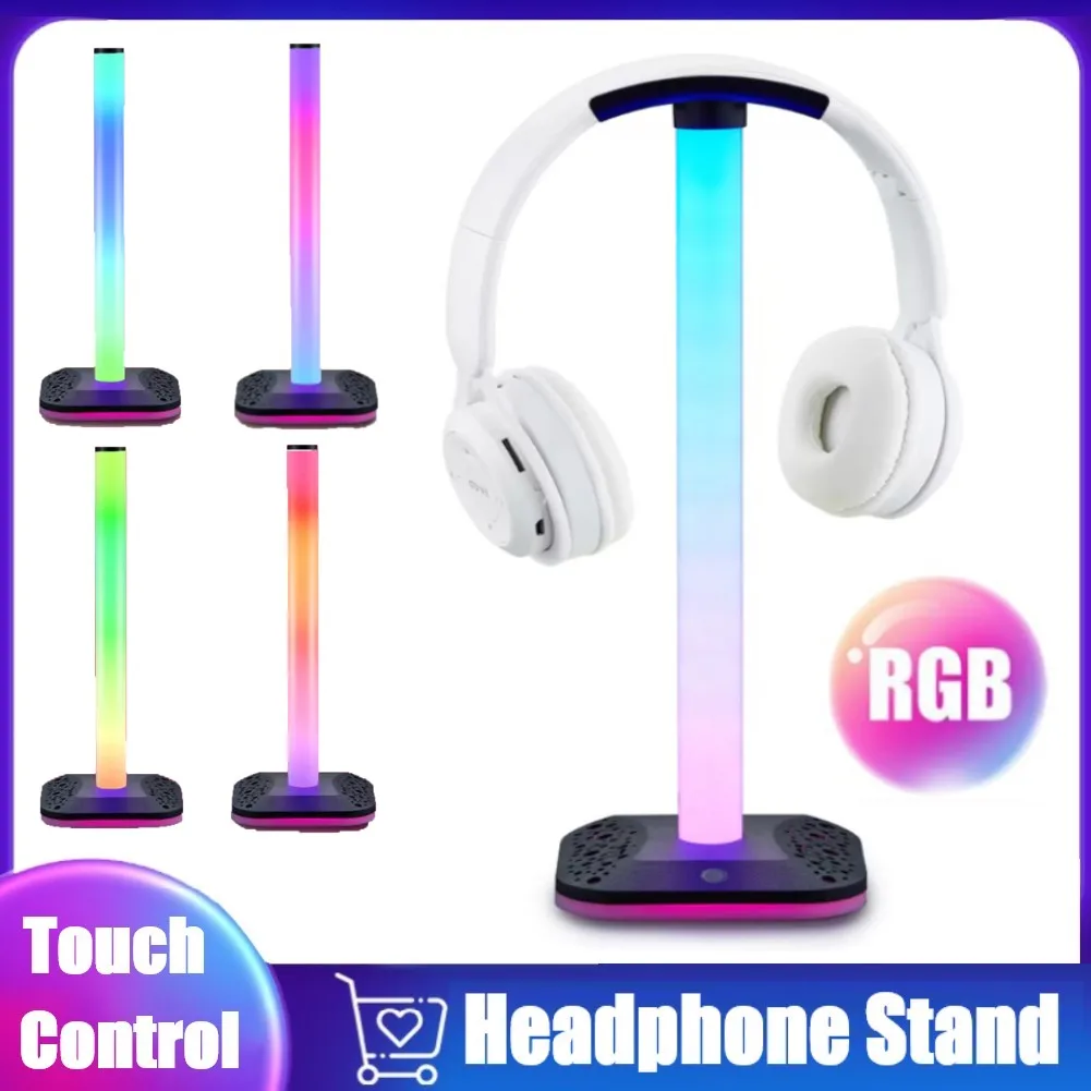 RGB Lights supporto per cuffie da gioco doppia porta USB Touch Control  Strip Light Desk Gaming Headset Holder Hanger accessori per auricolari