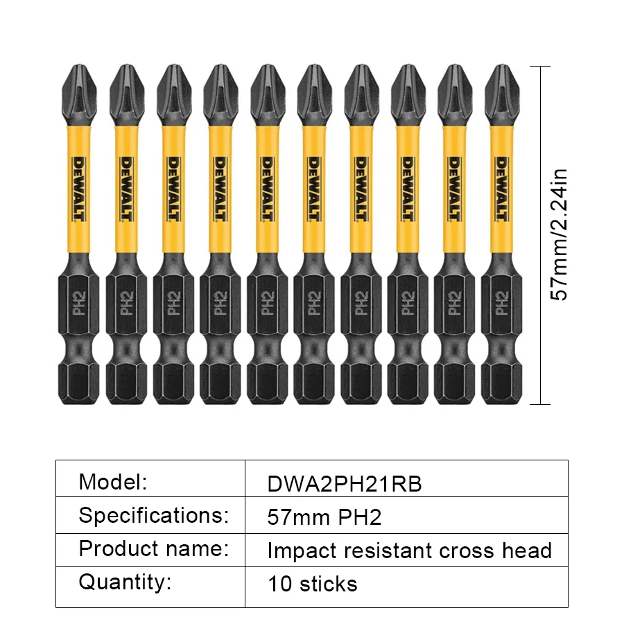 Electric Screwdriver Bits DEWALT Impact PH2/SL8x57/89mm Original Impact Resistant Cross Head DWA2PH21RB/DWA2SL8IRB/
