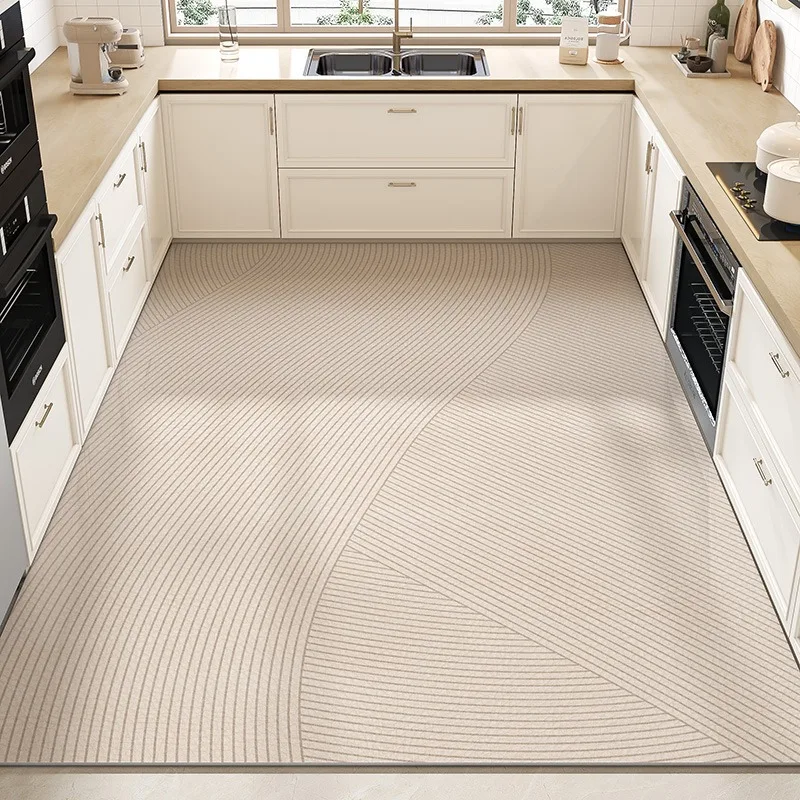 Kitchen Mat Floor Mat Large Area Waterproof Pvc Leather Oil-proof Non-slip Foot Mats Line Minimalist Home Decoration Rug