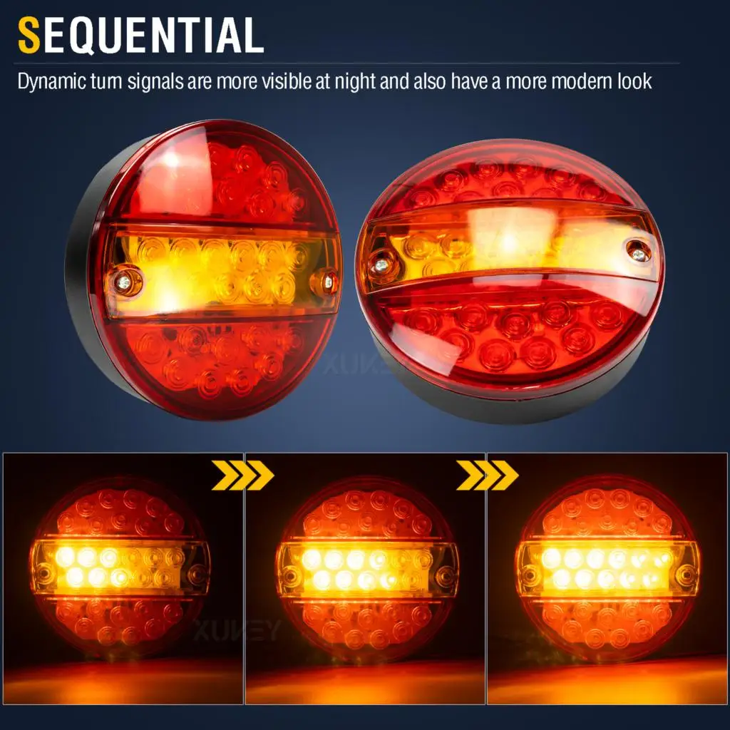 Trailer Tail Light 29 LED Round Hamburger Brake Light Waterproof Truck Rear Lights Stop Indicator Lamp 12V 24V Lorry Caravan Van led tail lights