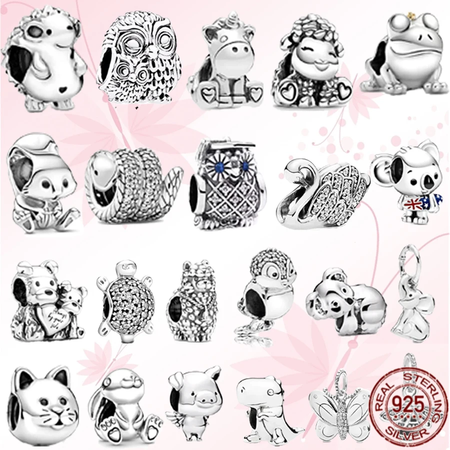 Nuovo 925 Sterling Silver Animal Beads Pavé Turtle Swan Snake Butterfly Cat Ciondola Charm Fit Originale Pandora Bracciale Gioielli Fai Da Te