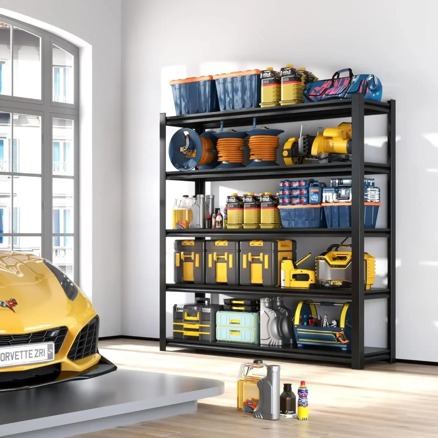 78" H Garage Shelving 3000LBS Heavy Duty Storage Shelves Adjustable 5 Tier Metal Shelves, Warehouse 18" D*47.5" W*78" H,Black 2