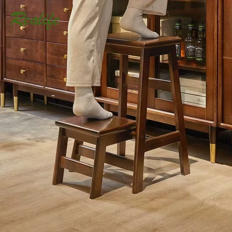 Realife Solid Wood Foldable Ladder Stool Household Climbing Stool Dual-use Ladder Wooden High Foot Shoe Changing