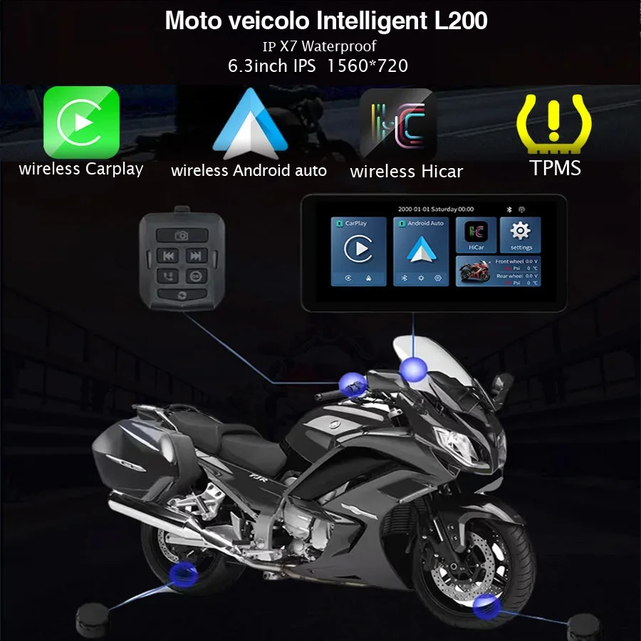 

6,3 ''Linux двигатель мотоцикла GPS Carplay сенсорный экран дисплей IPX7 водонепроницаемый проводной беспроводной BT Android авто монитор TPMS