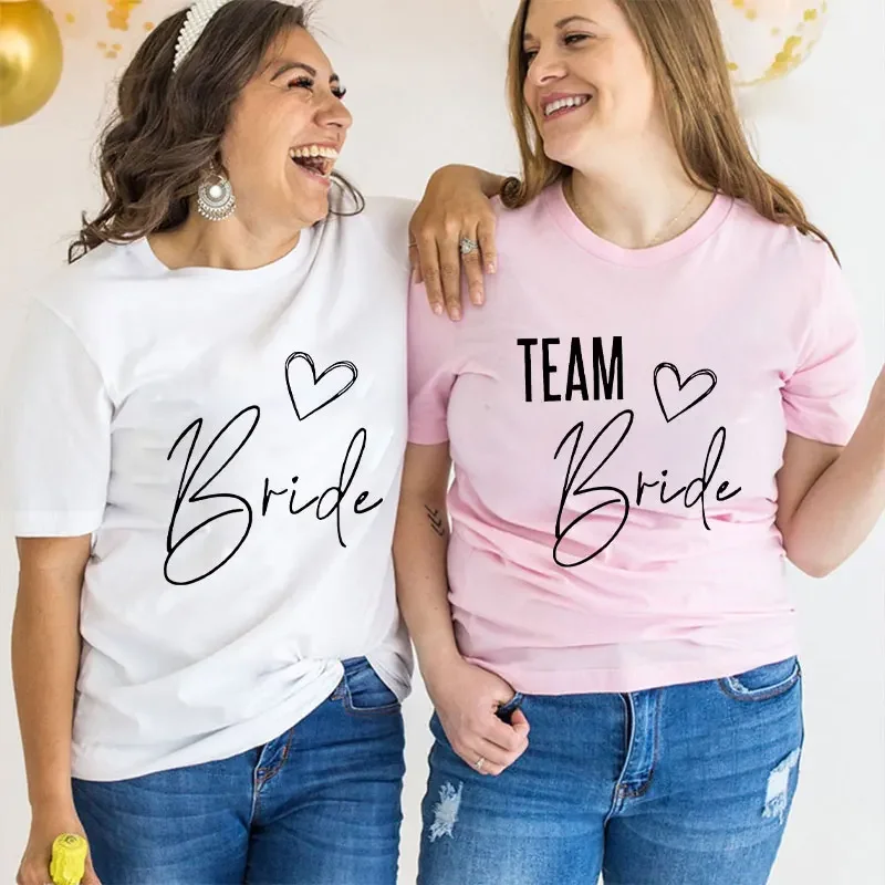 

Women Bridal Wedding Party T-shirt Team Bride Bridesmaid Tees Friends Bachelorette Hen Party Streetwear Love Heart Graphic Tops