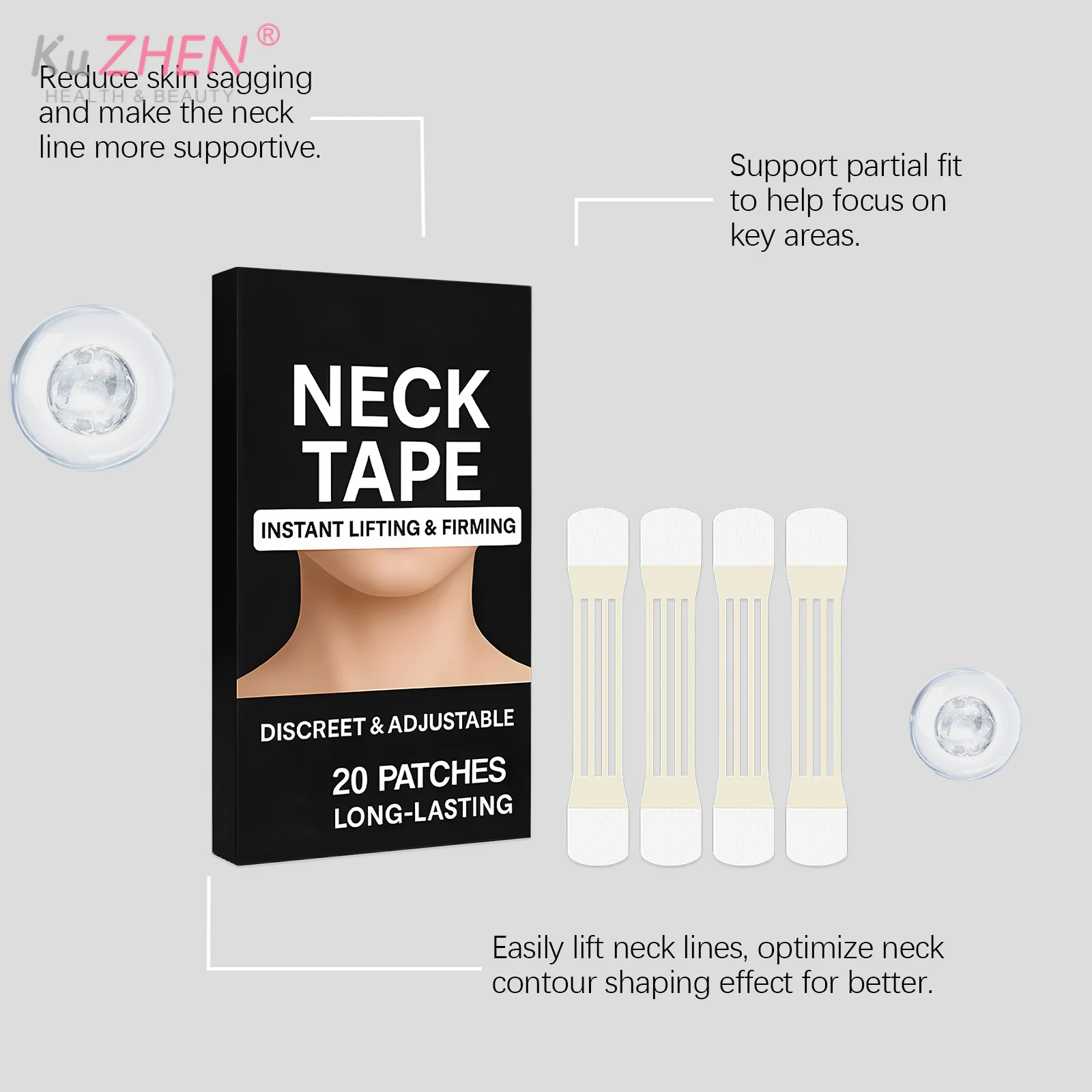 20Pcs 고무 보이지 않는 목 리프팅 테이프 패치 방수 탄력 목 주름 제거 접착 스티커 페이스 리프트 테이프
