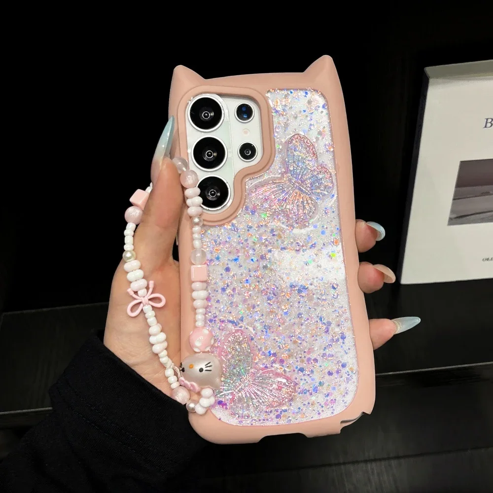 Cat Ear Butterfly Glitter Clear Shockproof Soft TPU Phone Case