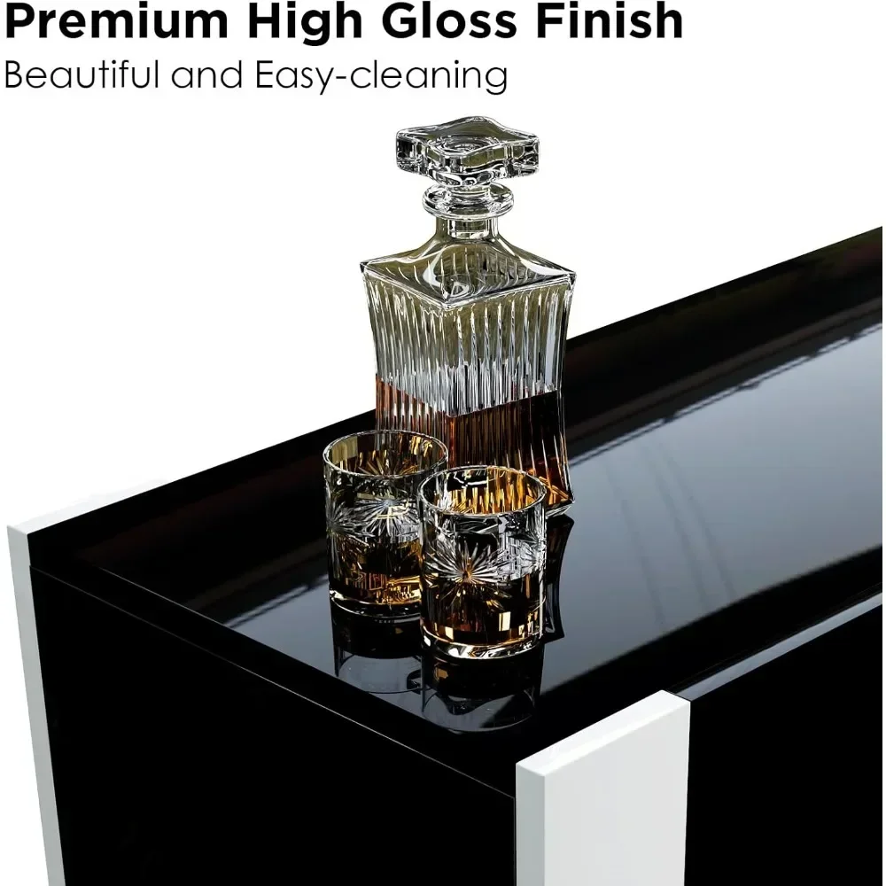 TV Stand with 36" Fireplace, 70" Modern High Gloss Entertainment Center LED Lights, TV Console Cabinet for TVs Up To 80" 4