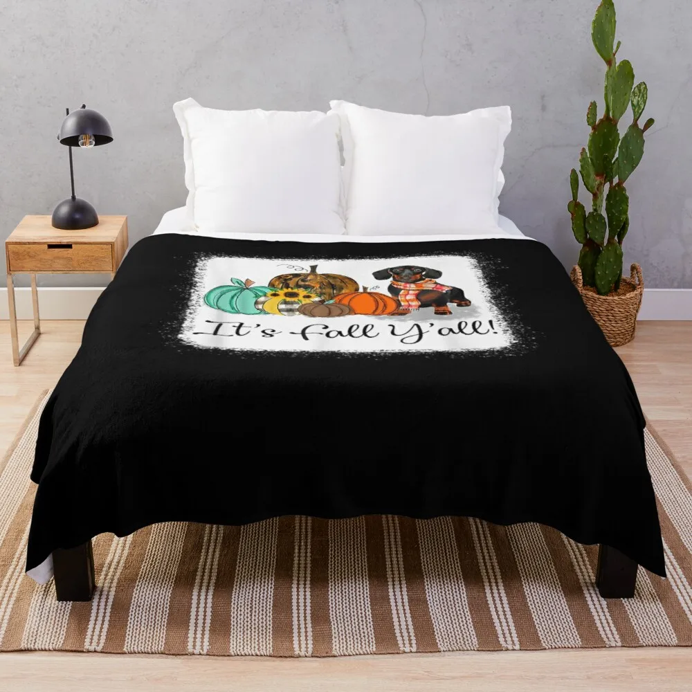 

It's Fall Y'all Dachshund Pumpkin Dog Halloween Throw Blanket Stuffed Blankets Baby Blanket