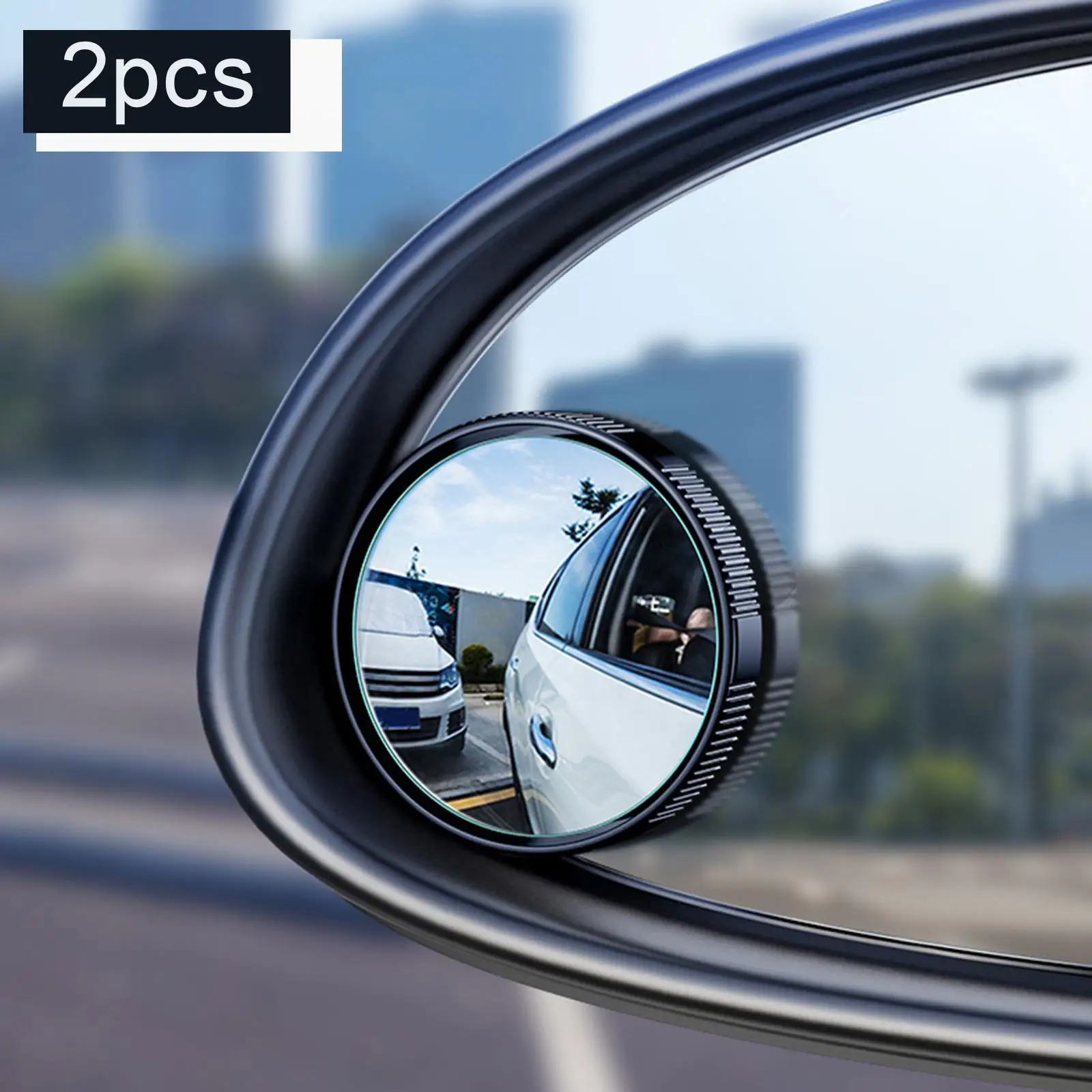 2x Round Blind Spot Mirrors 360° Wide Angle ABS Housing Adjustable Glass