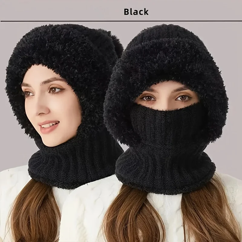 Cycling Hat Face Mask Cold-proof Thermal Knitting Plush Balaclava Hat Hooded Neck Warmer Outdoor Hike Cycling Cap