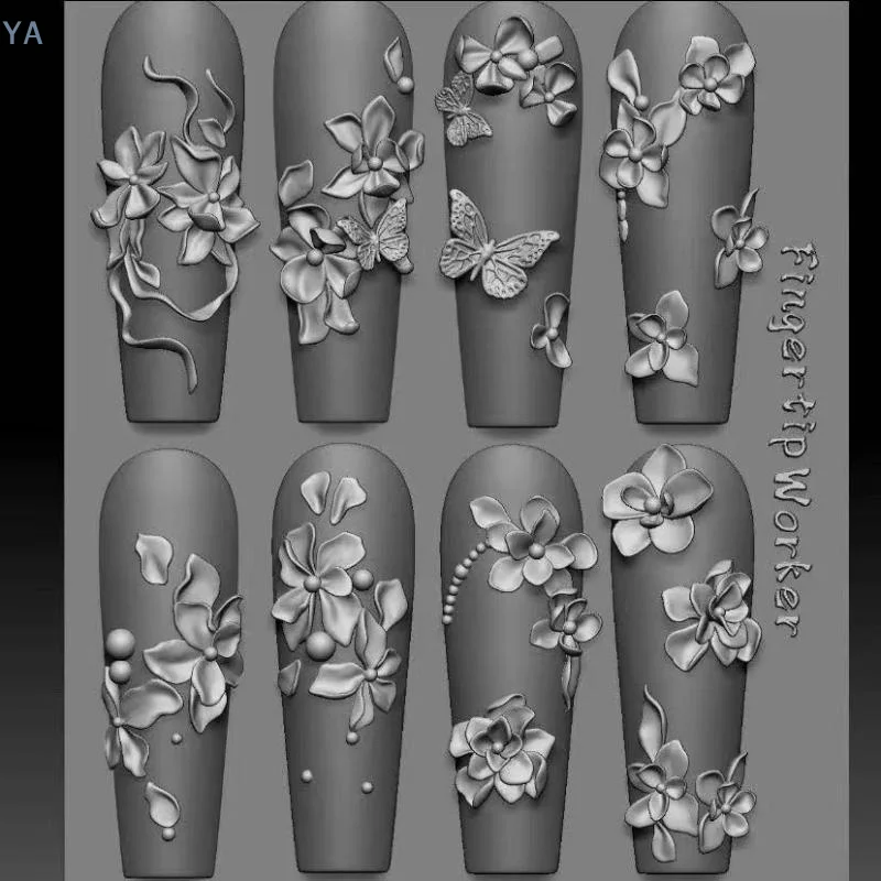 [A]3D 실리콘 네일 몰드 꽃 리본 나비 네일 템플릿 투명 몰드 DIY 네일 아트 장식 스탬핑 플레이트 매니큐어 도구