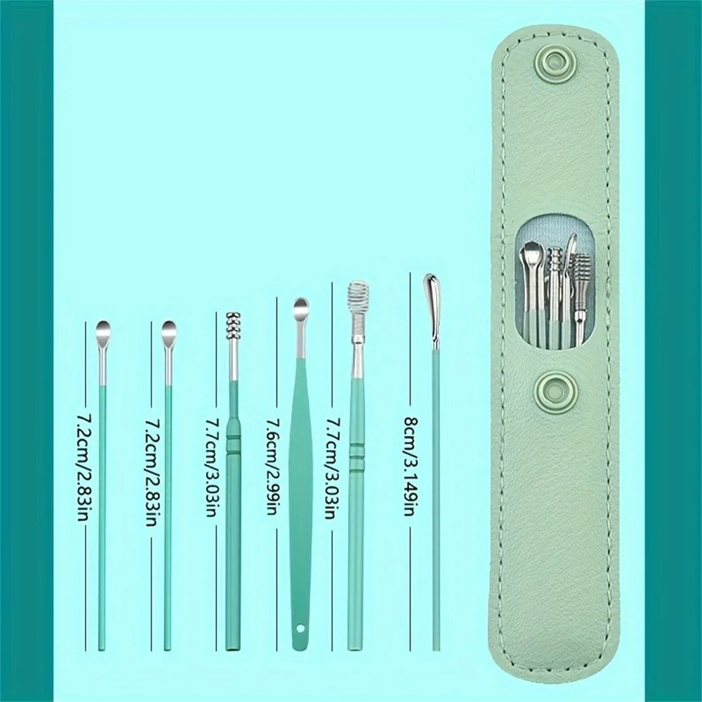 6Pcs Ear Cleaner Wax Picker Earwax Removal Picking Tool Cleaner Kit Earpick Wax Remover Curette Ear Pick Spoon Care Ear Clean 5