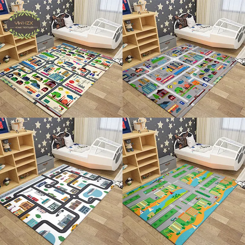 

Children's Play Crawl Carpet Road Traffic Route Map Mat Living Room Sofa Coffee Floor Rugs Home Decoration Traffics Sign Mats