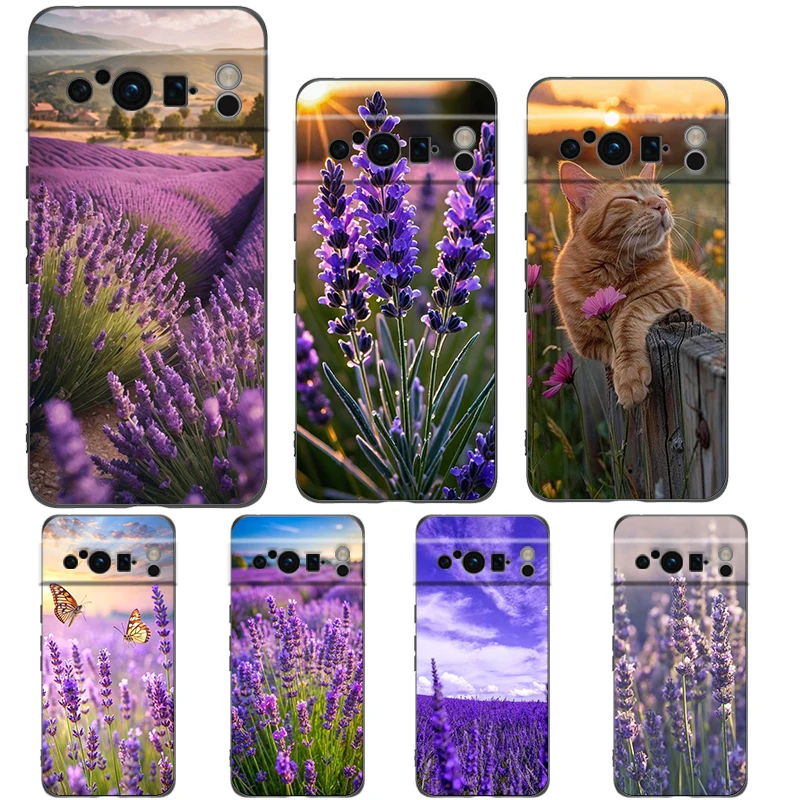 Elegant Lavender Floral Soft Shockproof TPU Phone Case - Black Cover