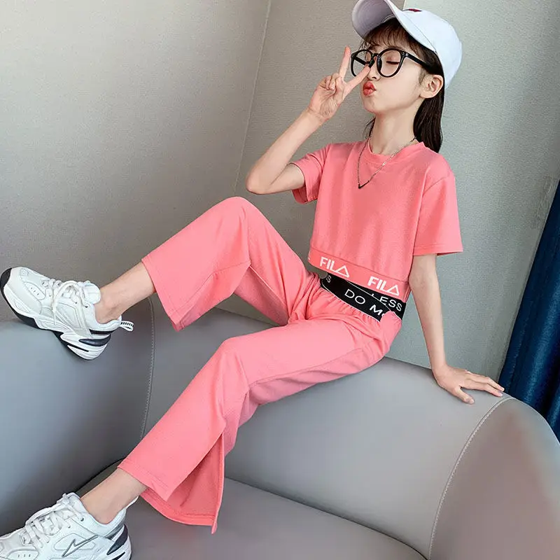 

Children's Clothing Girls Tracksuit Spring Autumn Dance Costumes Kids Hip-Hop O-Neck Letter Long Sleeve Pure Cotton Suits 4-12Y