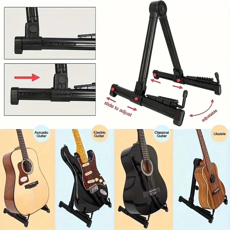 Foldable A-Frame Guitar Stand - Adjustable Holder For Acoustic, Electric, Bass, Ukulele, Cello, Banjo