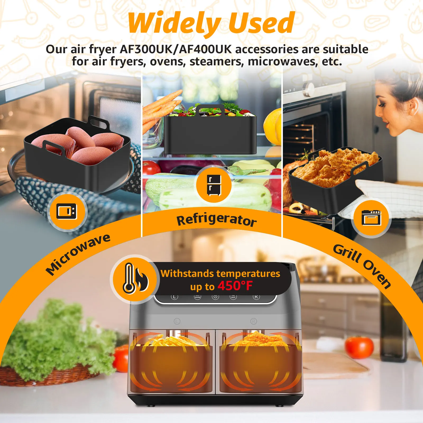 Air Fryer Accessories Set Reusable Air Fryer Silicone Mat Stainless Steel Air Fryer Rack with Barbecue Clip Silicone Brush 1 Set